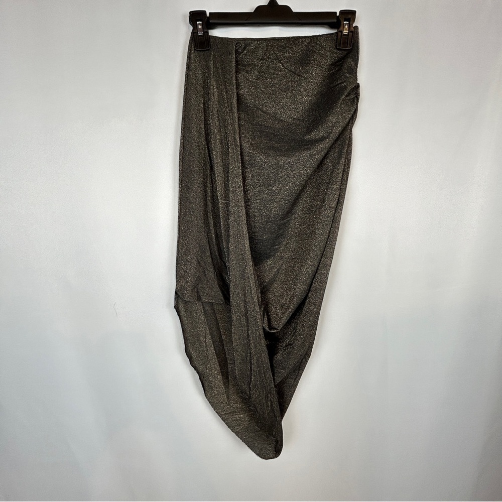 H&M Divided Gold Glitter Black Asymmetric Ruched Elastic Pull On Skirt Size 4